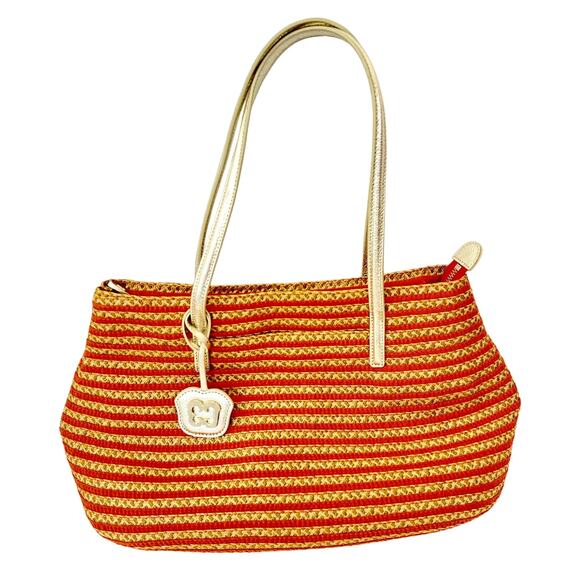 Eric Javits Handbags - Eric Javits Squishee Woven Straw Tote Shoulder Bag Orange/Tan